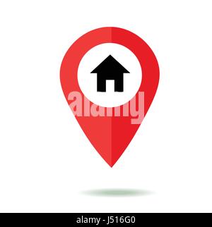 Karte Zeigersymbol set mit nach Hause-Symbol. GPS-Standort Sign. Flache Design-Stil. Isolated On White Stock Vektor