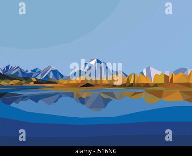 Polygon-Landschaft. Berg und See-Landschaft-Abbildung Stock Vektor