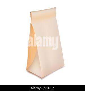 Paper Bag Lebensmittelpaket für Kaffee, Tee, Snacks, Chips, Frühstück, Essen. Isolierte Mock-Up für Ihren Entwurf Vorlage bereit. Produkt-Verpackung-Vektor. Essen-t Stock Vektor