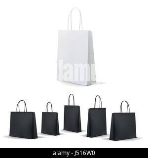 Leere Einkaufstasche weiß und schwarz für Werbung und branding. Mock-up-Paket. Vektor-Illustration. Stock Vektor