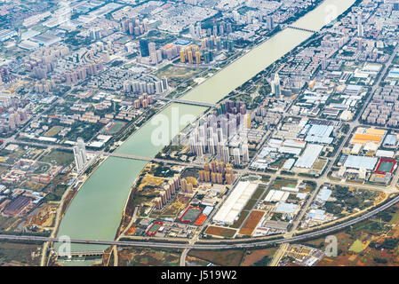 Aerial Abend Blick auf Chengdu Bezirk. Stockfoto