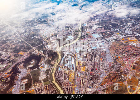 Aerial Abend Blick auf Chengdu Bezirk. Stockfoto