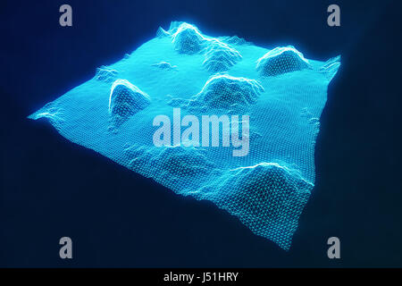 3D-Illustration abstrakte digitale Wireframe Landschaft. Cyberspace Landschaft Raster. 3D Technologie. Internet-Verbindung im Bereich Cloud computing, Commu abstrakt Stockfoto