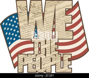 WE THE PEOPLE Text Design gefüllt mit der Verfassung der Vereinigten Staaten mit der amerikanischen Flagge. Stock Vektor