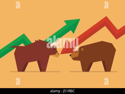 Bull Vs Bär Symbol des Aktienmarktes. Vektor-illustration Stock Vektor