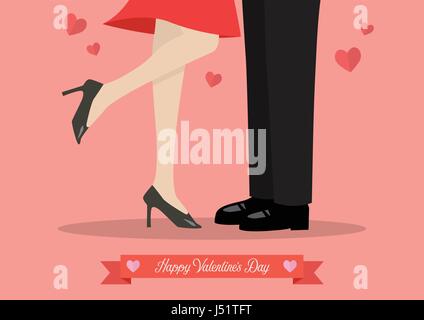 Junges Paar küssen am Valentinstag. Männliche und weibliche Beine während ein Datum. Vektor-illustration Stock Vektor