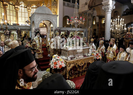 Verherrlichung Zeremonie in der Kirche Saint Demetrius der Patron Saint of Thessaloniki in Anwesenheit des Präsidenten der griechischen Republik. Stockfoto