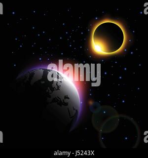 Die Planeten und die Sonnenfinsternis. Vektor. Stock Vektor