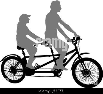 Silhouette der beiden Athleten auf Tandem-Fahrrad auf weißem Hintergrund Stock Vektor