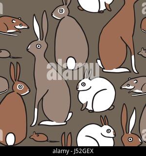 nahtlose Muster der vielfältigen Kaninchen, Hasen und andere Nager und Tierwelt. Vektormuster Stock Vektor