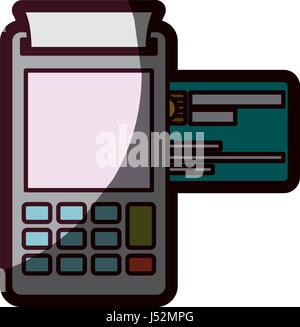 Farbe-Silhouette mit Zahlterminal und Kreditkarte und Dicke Kontur Stock Vektor