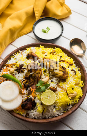 Hyderabadi Chicken Biryani oder Dum Biryani, selektiven Fokus Stockfoto