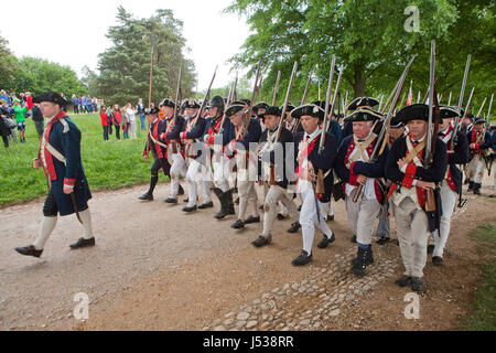 Amerikanische Soldaten im amerikanischen Unabhängigkeitskrieg Reenactment - Virginia USA Stockfoto