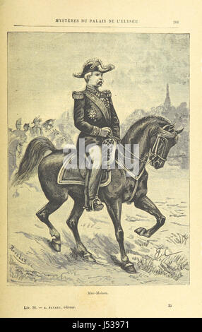 Dieser Titel, der „Mysterien des Elysee-Palastes“ bedeutet, bezieht sich wahrscheinlich auf ein literarisches, historisches Dokument oder Kunstwerk, das die Geschichte und Geheimnisse des Elysee-Palastes, der offiziellen Residenz des französischen Präsidenten, erforscht. Stockfoto