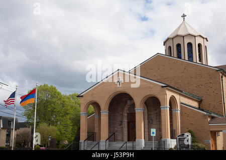 Watertown, MA hat eine große armenische Gemeinde. Fassade der Kirche. Stockfoto