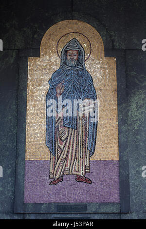 Watertown, MA hat viele Armenier. Charles Mosesian Kultur- und Jugendzentrum und ein Mosaik aus Saint Mesrob am St Stephen Armenisch-Apostolischen Kirche. Stockfoto