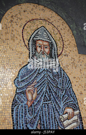 Watertown, MA hat viele Armenier. Charles Mosesian Kultur- und Jugendzentrum und ein Mosaik aus Saint Mesrob am St Stephen Armenisch-Apostolischen Kirche. Stockfoto