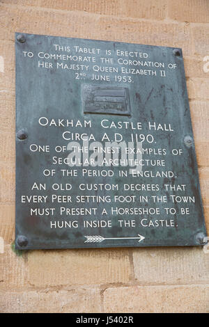 Wandschild in Oakham Castle in Oakham Stockfoto