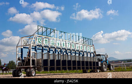 Start Gates für Pferderennen. Stockfoto