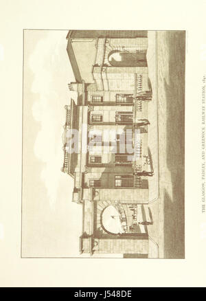 Dieses Werk bietet einen historischen Blick auf Greenock, Schottland, und erfasst die Vergangenheit der Stadt durch detaillierte Illustrationen und Schriften, darunter Buchdruck von A. Williamson, die das kulturelle und soziale Leben der Zeit widerspiegeln. Stockfoto