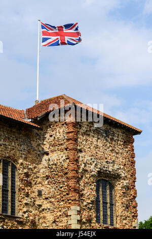 Union Jack - Colchester Castle, Colchester, Essex, England, UK Stockfoto