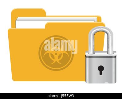 Ordner infiziert Virus mit Master Key Lock Symbol Vektor Stock Vektor