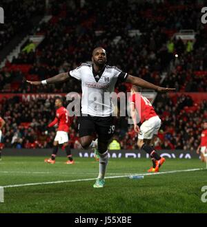 DARREN BENT feiert MANCHESTER UNITED V FULHAM OLD TRAFFORD MANCHESTER ENGLAND 9. Februar 2014 Stockfoto