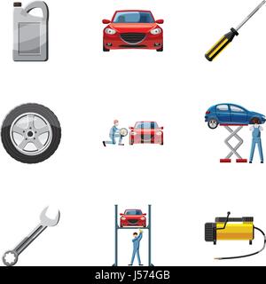 Autoreparaturen Icons Set, Cartoon-Stil Stock Vektor