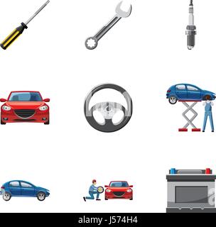 Garage Icons Set, Cartoon-Stil Stock Vektor