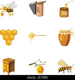 Honig-Icons set, cartoon-Stil Stock Vektor