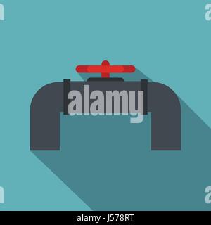 Pipeline mit Ventil und Handrad Symbol, flachen Stil Stock Vektor