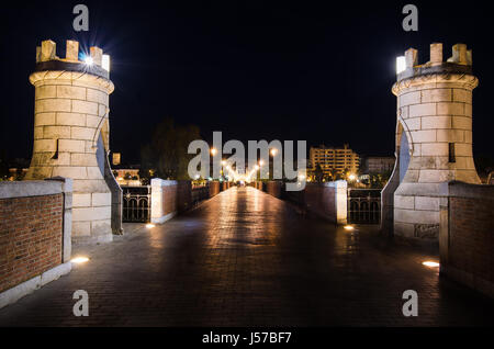 Nachtansicht des Palms Brücke über den Fluss Guadiana in Badajoz. Stockfoto