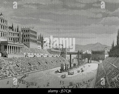 Römischen Reiches. Rom. Circus Maximus zwischen Aventin und Palatin Hügel. Gravur. Stockfoto