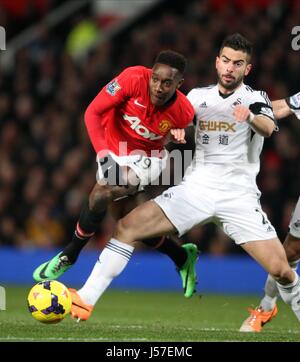 DANNY WELBECK & JORDI AMAT MANCHESTER UNITED V SWANSEA CI OLD TRAFFORD MANCHESTER ENGLAND 11. Januar 2014 Stockfoto