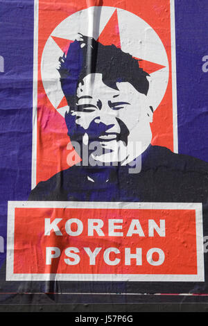 Plakat der nordkoreanische Führer/Diktator Kim Jong-un, koreanische Psycho Stockfoto