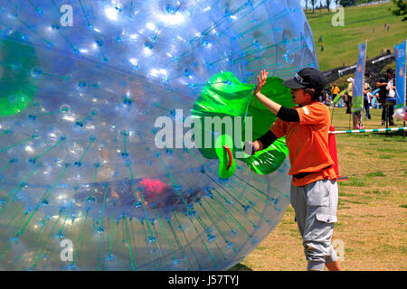 Zorbing in Echigo Hillside Park Nagaoka Stadt Niigata, Japan Stockfoto