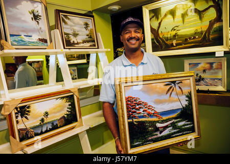 Florida, Mt. Mount Dora, Donnelly Park, Florida Highwaymen Art Show, Künstler, Kelvin Hair, Alfred Hair's Sohn, Schwarze Männer männlich, Landschaft, Malerei, gerahmte Dose Stockfoto