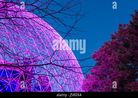 Eine neue Lichtplanung beleuchtet die Biosphäre zum 375-jährigen Jubiläum von Montreal Stockfoto