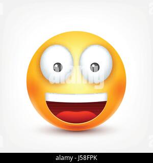 Smiley happy Emoticon. Gelbes Gesicht mit Emotionen. Gesichtsausdruck. 3D realistisch Emoji. Lustige Comic-Figur. Stimmung. Web-Symbol. Vektor-Illustration. Stock Vektor