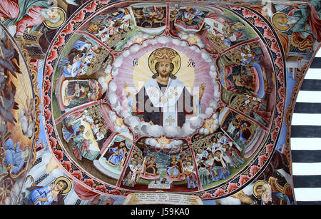 Religiöse Fresken Detail im Rila-Kloster in Bulgarien Stockfoto