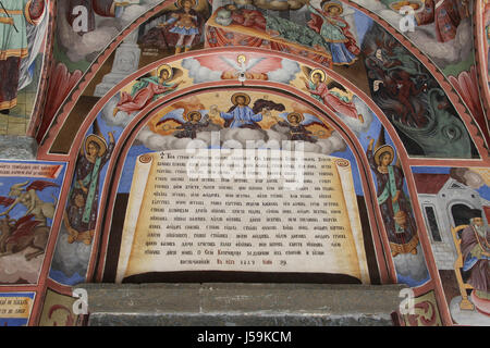 Religiöse Fresken Detail im Rila-Kloster in Bulgarien Stockfoto