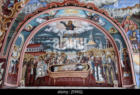 Religiöse Fresken Detail im Rila-Kloster in Bulgarien Stockfoto