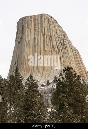 Einem kalten Wintertag in Teufels Turm Denkmal im nördlichen Bundesstaat Wyoming Stockfoto