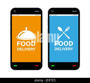 Smartphone mit Lebensmittel-Lieferung-Anwendungs-Logo auf dem Bildschirm Stock Vektor