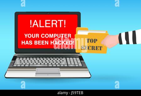 Laptop-Computer gehackt und Daten von Hacker gestohlen Stock Vektor