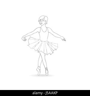 Mädchen tanzen im Ballett Schuhe und tutu Ballett. Kleine Ballerina isoliert. Ballett klasse Dance Line Art Illustration. Stock Vektor