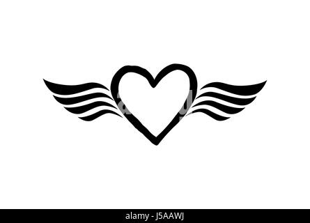 Liebe Herz mit Flügeln. Valentinstag Symbol. verlorene Liebe Zeichen gut. Für tattoo Stock Vektor