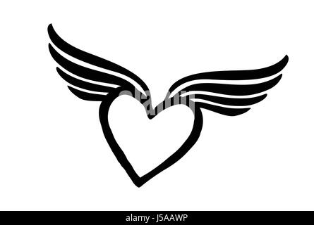 Liebe Herz mit Flügeln. Valentinstag Symbol. verlorene Liebe Zeichen gut. Für tattoo Stock Vektor