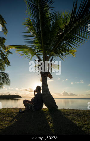 Mann Rauchen unter Palmen Stockfoto