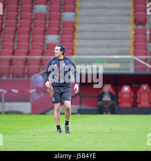 Warschau, Polen - 27. Mai 2015: Trainer Unai Emery von Sevilla in Aktion während der Trainingseinheit vor der UEFA Europa League Finale Spiel "Dnipro" Vs S Stockfoto